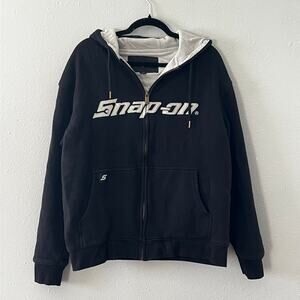 Snap-on Black Full Zip Hoodie Jacket Large Logo Lined Workwear Mechanic Thick